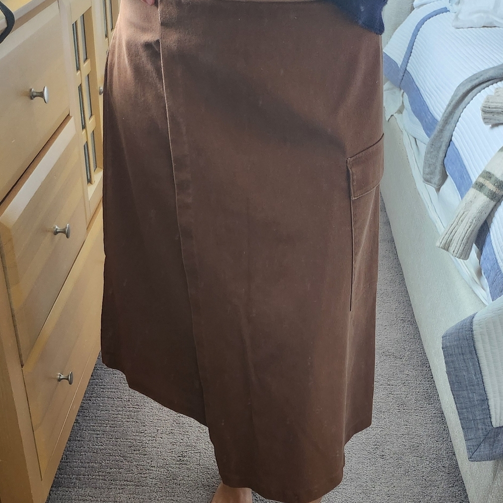 Prologue Asymmetrical Brown Midi Wrap Skirt